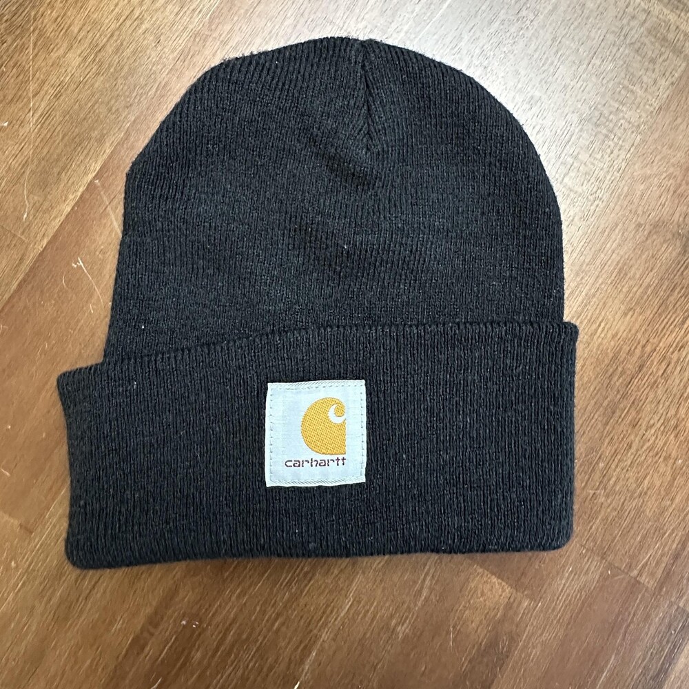 Carhartt Hat Beanie Fitted Mens One Size Black Knit Cuffed Workwear